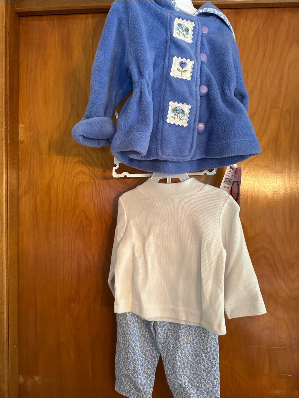 Baby Q NWT 3 Pc Outfit Set 12M Blue Fleece Jacket Floral Legging